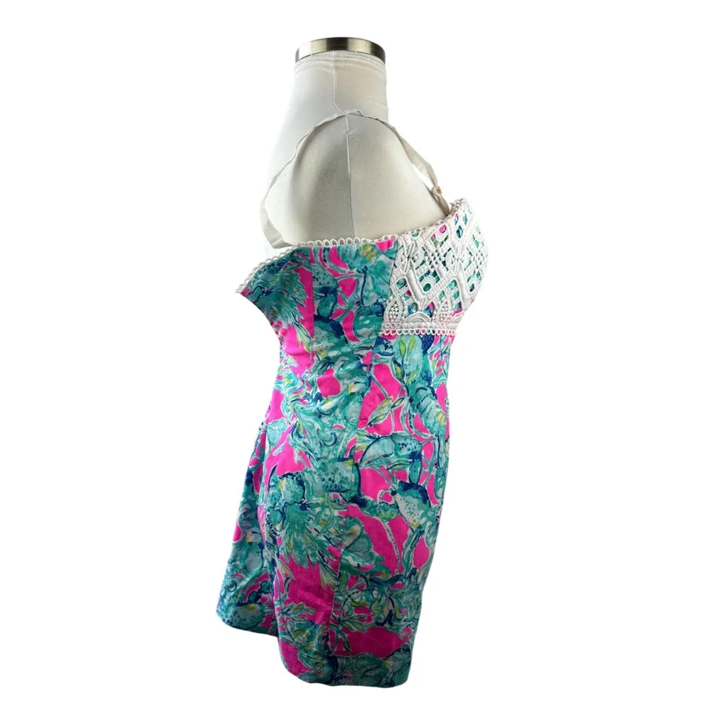 Lilly Pulitzer Brynn Strapless Dress Lobsters In Love Razz Crochet Shift Size 8 - Picture 14 of 16
